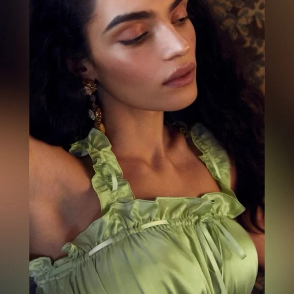 Reformation Erdem Silk Dress Midi Yucca Green Size Small - Picture 2 of 10